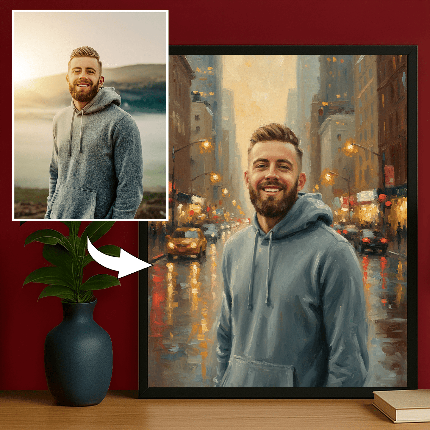 Mężczyzna na tle miasta - portret na plakacie dla niego - Emmygift.pl