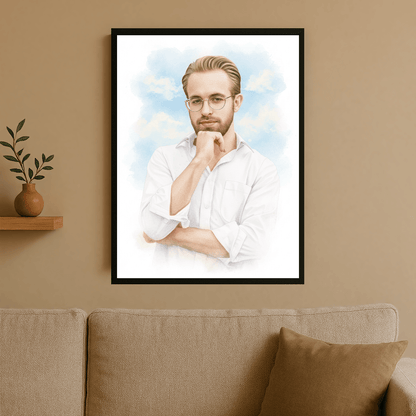 Mężczyzna namalowany akwarelami - portret na plakacie dla niego - Emmygift.pl