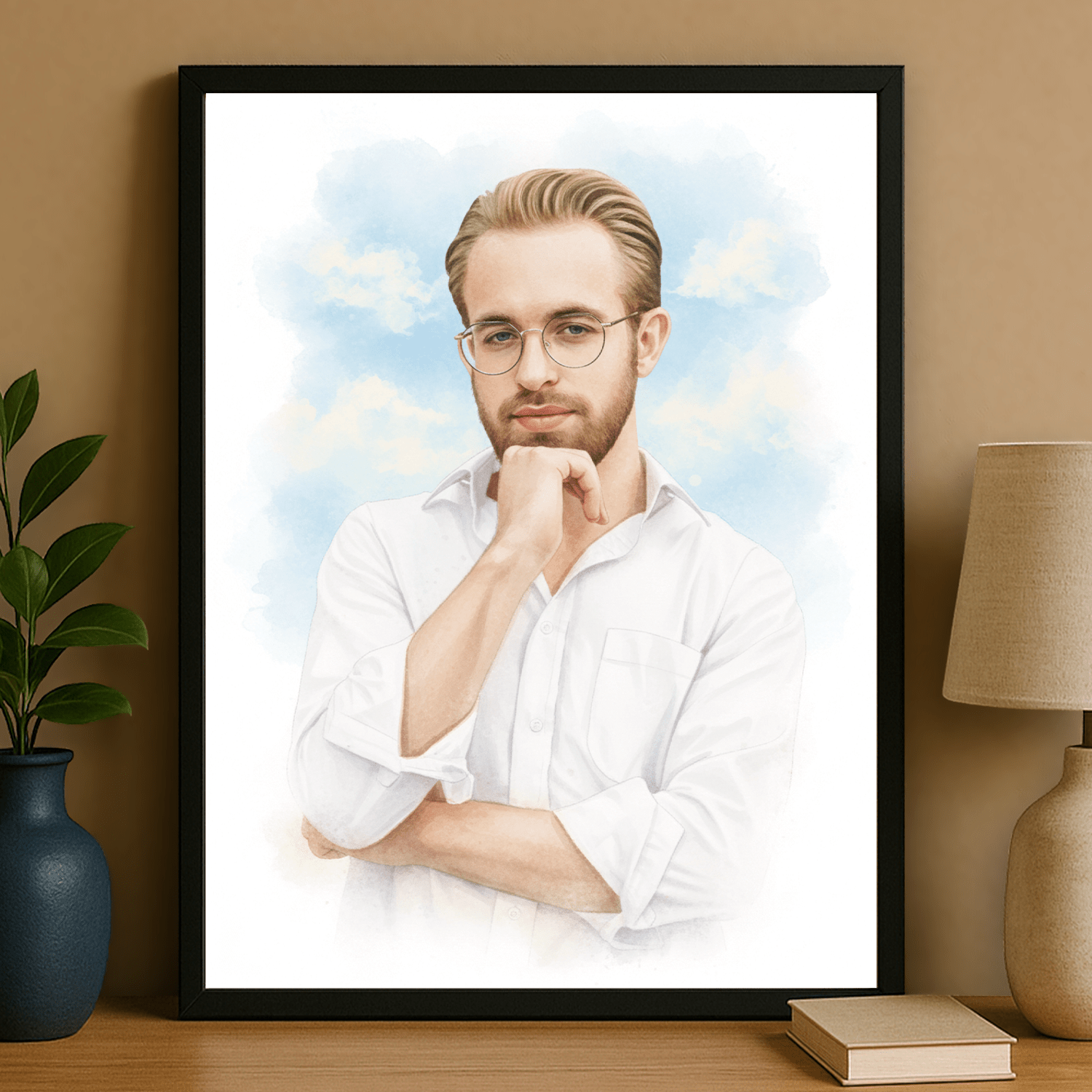 Mężczyzna namalowany akwarelami - portret na plakacie dla niego - Emmygift.pl