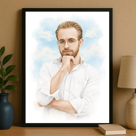 Mężczyzna namalowany akwarelami - portret na plakacie dla niego - Emmygift.pl