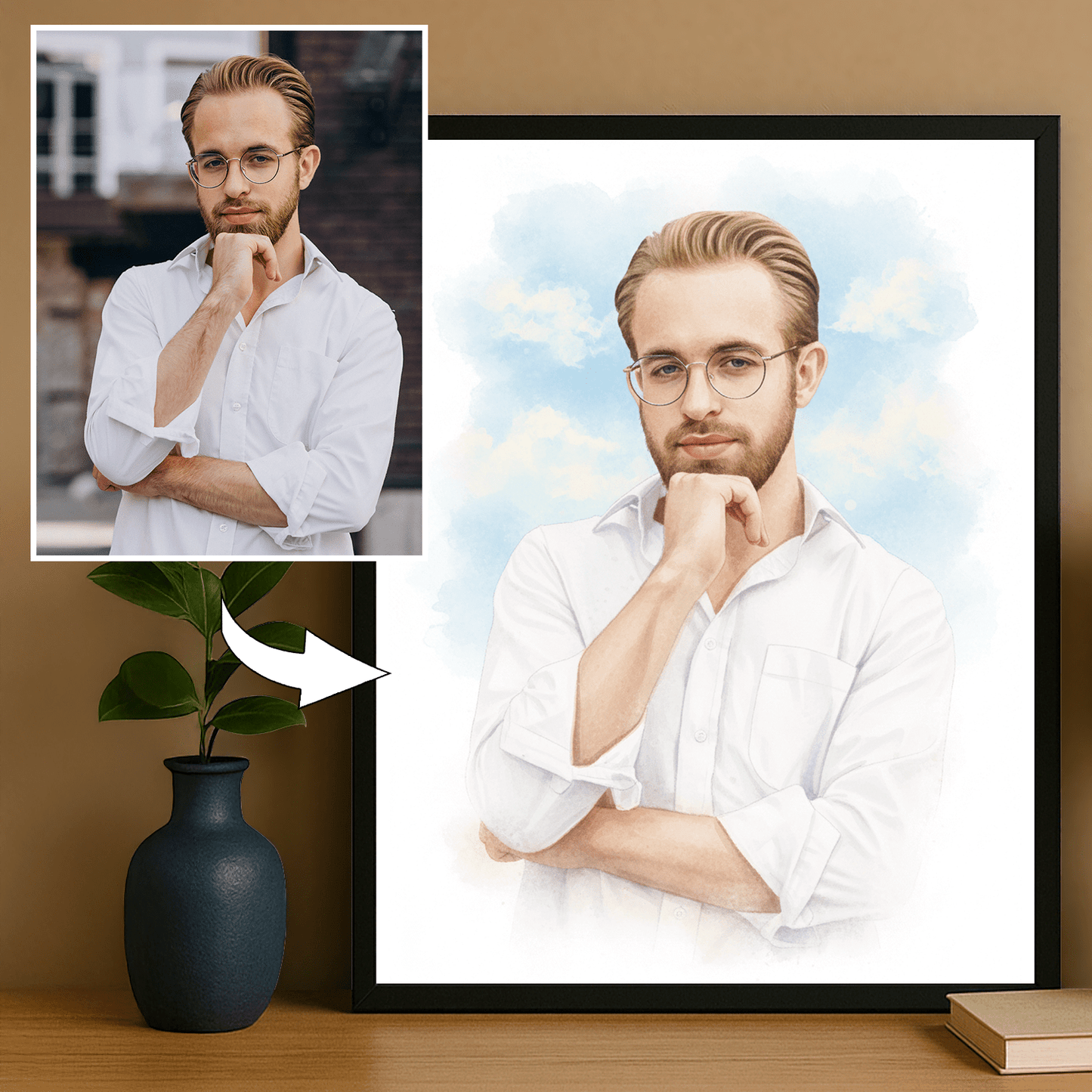 Mężczyzna namalowany akwarelami - portret na plakacie dla niego - Emmygift.pl