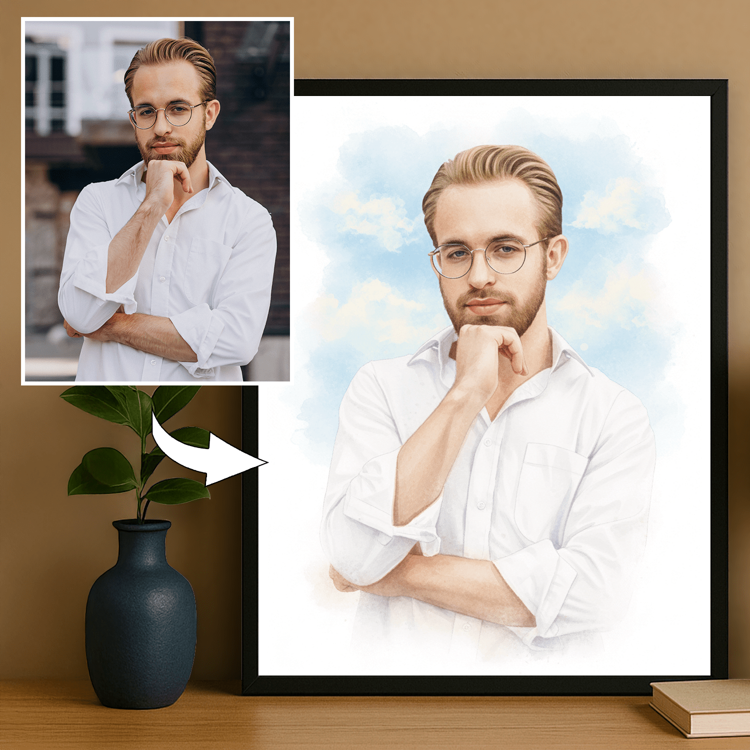 Mężczyzna namalowany akwarelami - portret na plakacie dla niego - Emmygift.pl