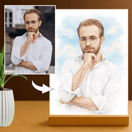 Mężczyzna w akwarelowym stylu - portret na szkle akrylowym dla niego - Emmygift.pl