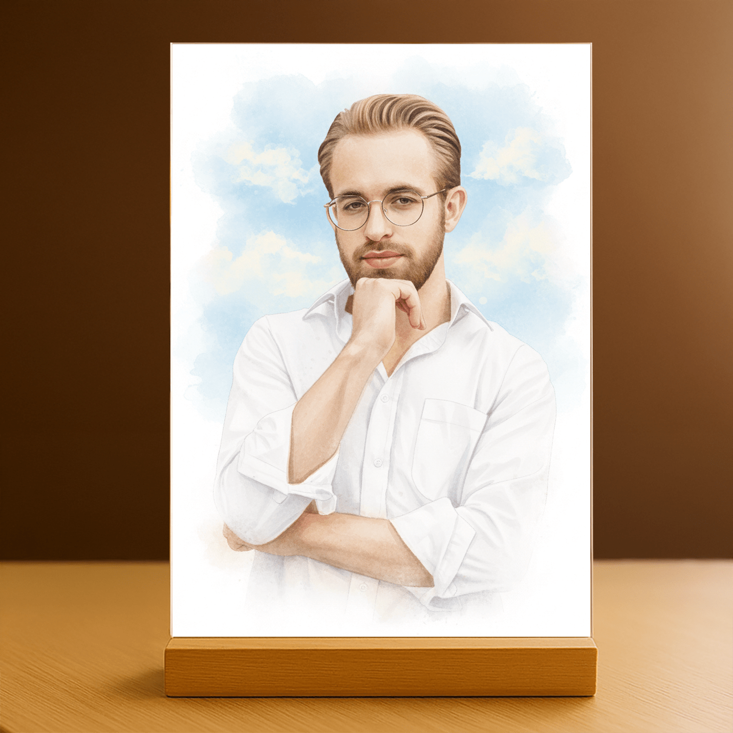 Mężczyzna w akwarelowym stylu - portret na szkle akrylowym dla niego - Emmygift.pl