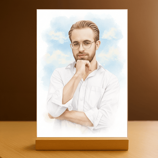 Mężczyzna w akwarelowym stylu - portret na szkle akrylowym dla niego - Emmygift.pl
