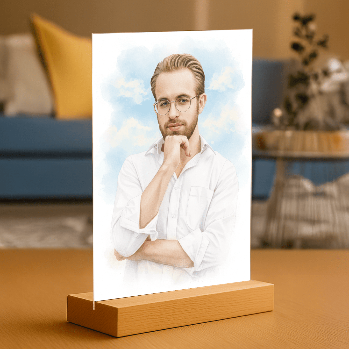 Mężczyzna w akwarelowym stylu - portret na szkle akrylowym dla niego - Emmygift.pl