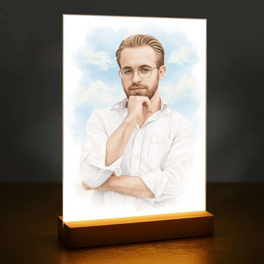 Mężczyzna w akwarelowym stylu - portret na szkle akrylowym dla niego - Emmygift.pl