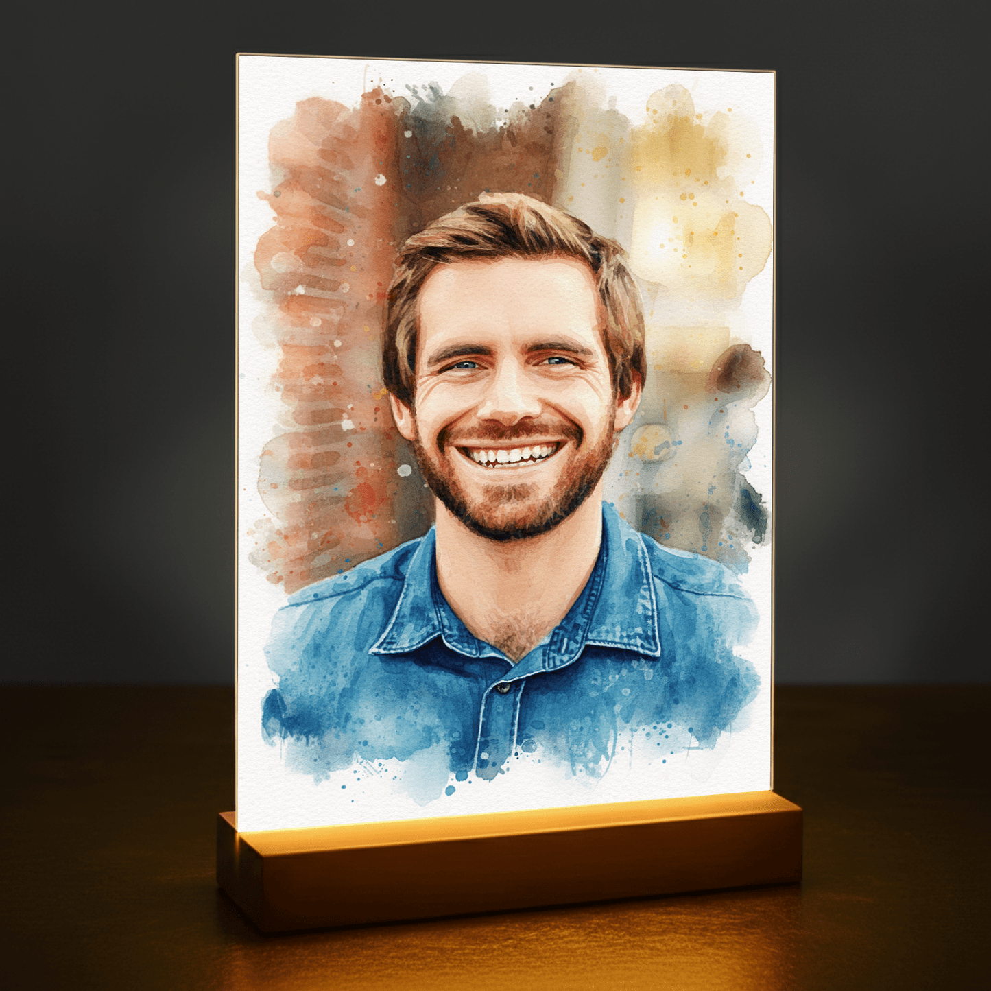 Mężczyzna w artystycznym stylu akwarelowym - portret na szkle akrylowym dla niego - Emmygift.pl
