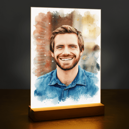 Mężczyzna w artystycznym stylu akwarelowym - portret na szkle akrylowym dla niego - Emmygift.pl