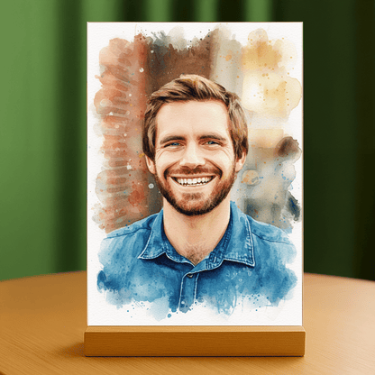 Mężczyzna w artystycznym stylu akwarelowym - portret na szkle akrylowym dla niego - Emmygift.pl