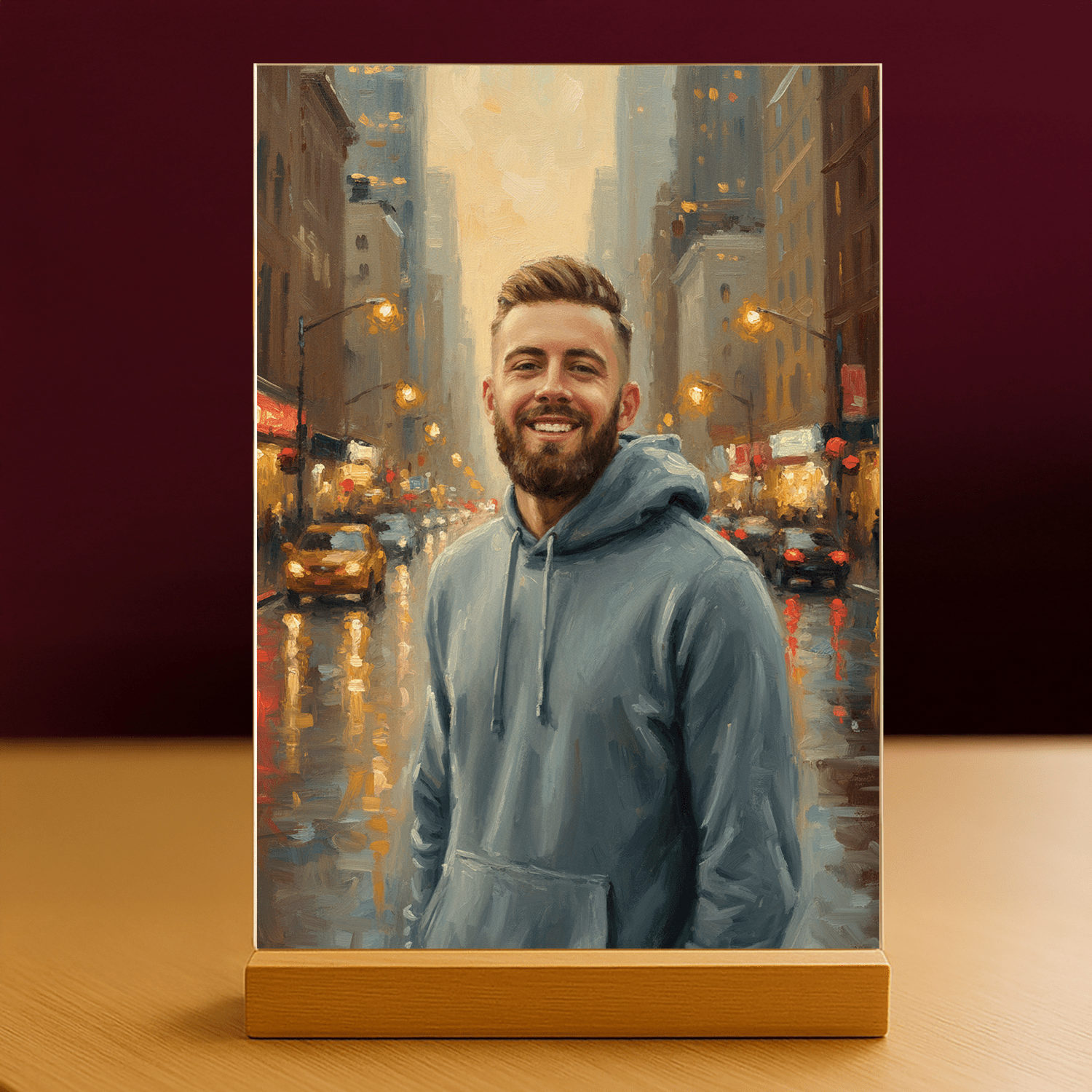 Mężczyzna w centrum miasta - portret na szkle akrylowym dla niego - Emmygift.pl