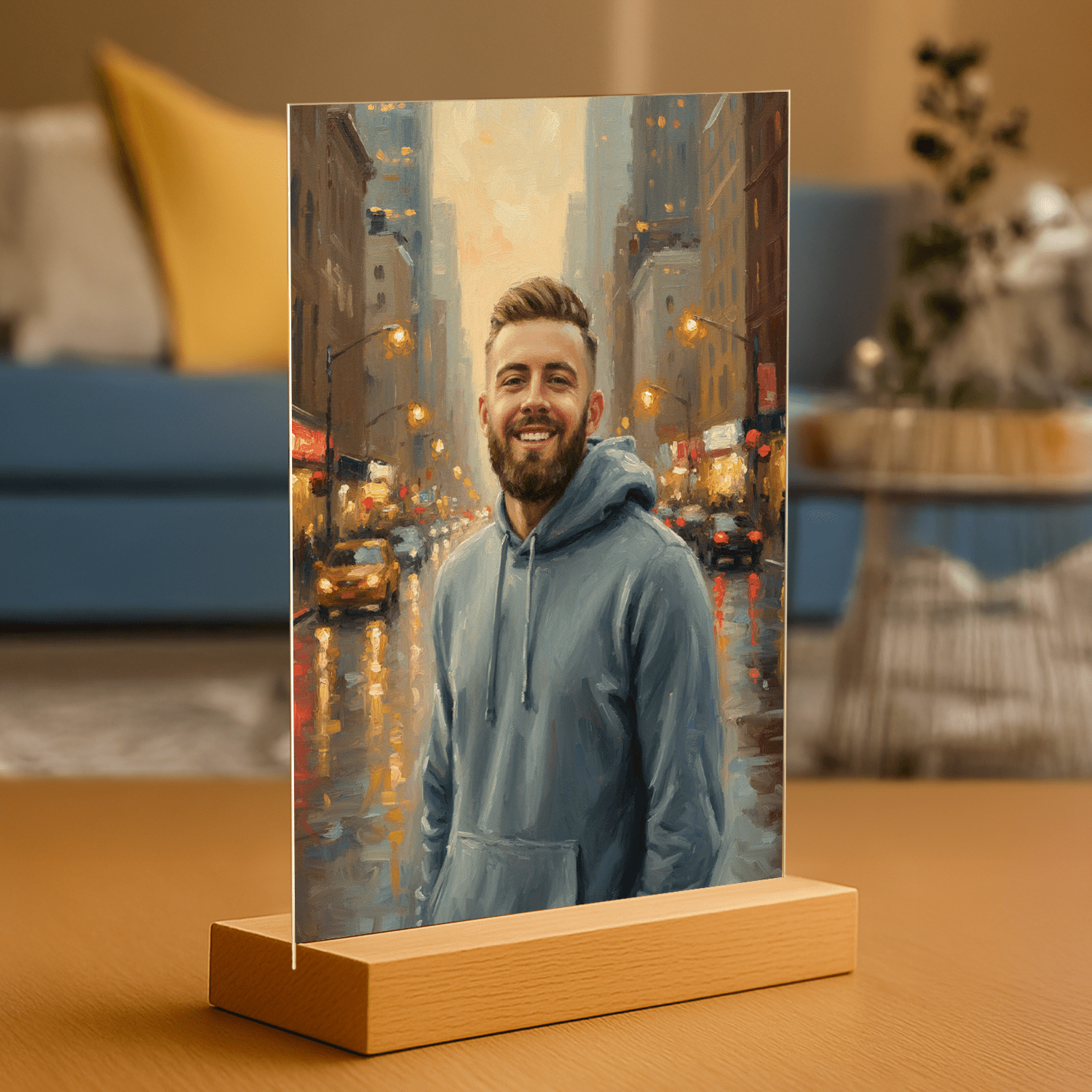 Mężczyzna w centrum miasta - portret na szkle akrylowym dla niego - Emmygift.pl