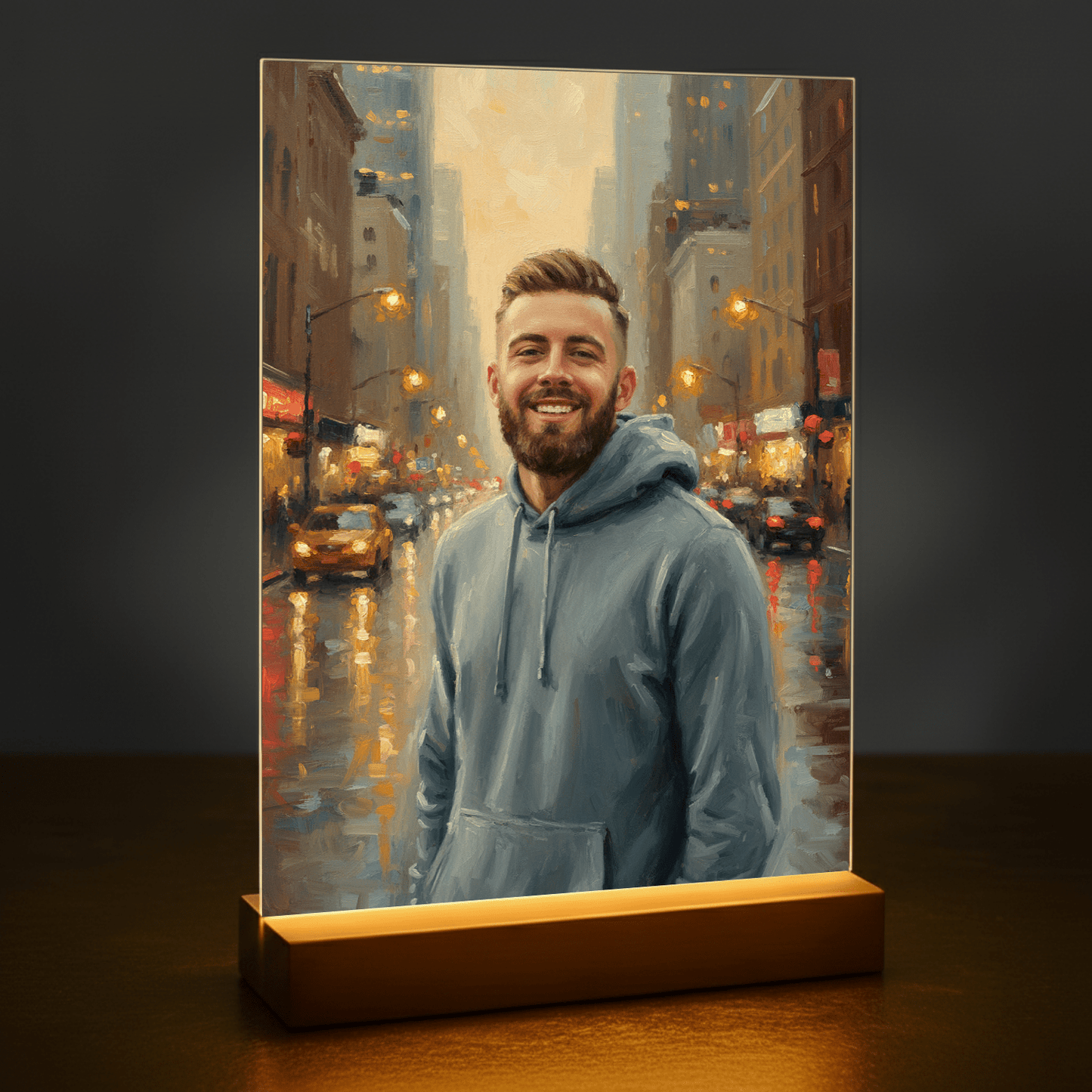 Mężczyzna w centrum miasta - portret na szkle akrylowym dla niego - Emmygift.pl