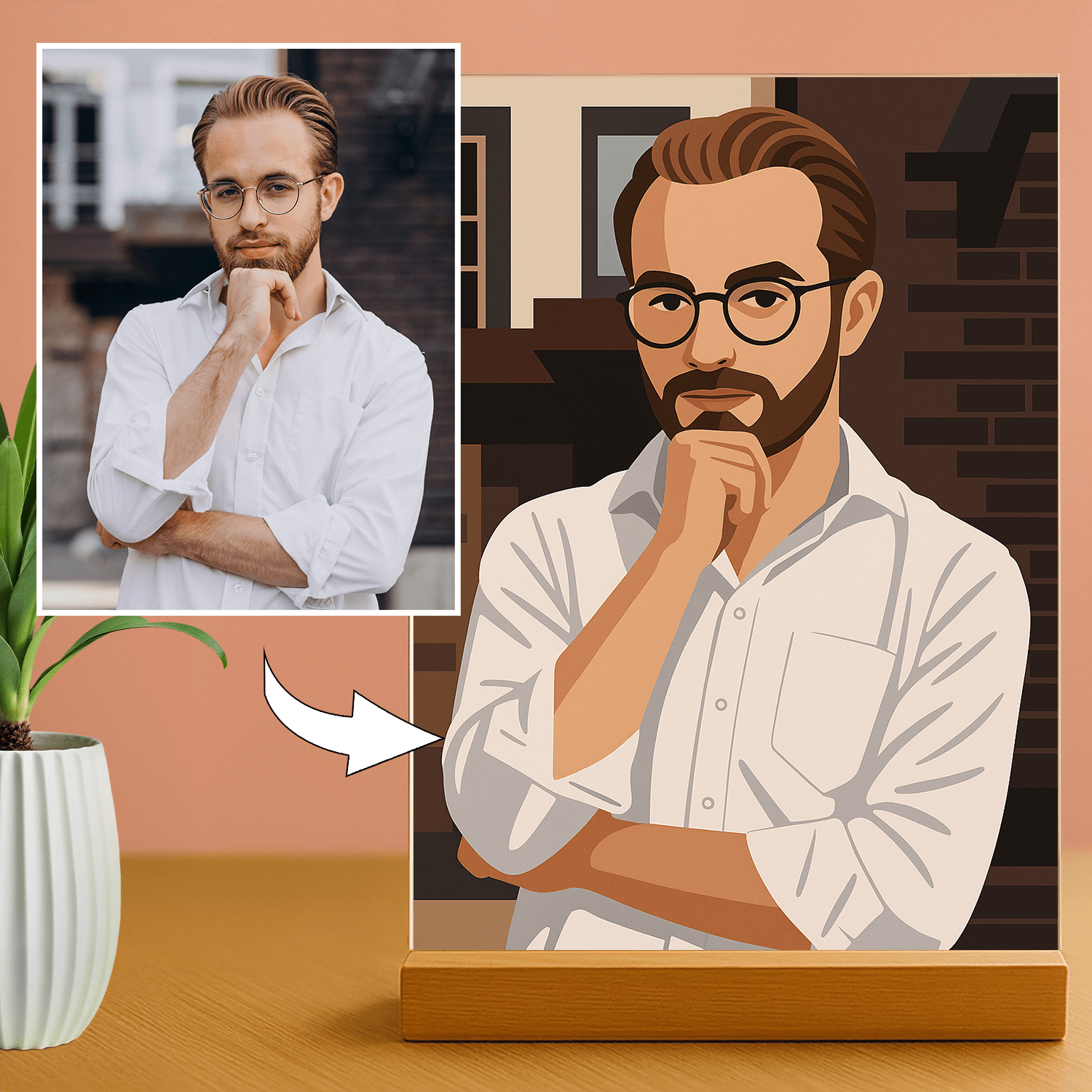 Mężczyzna w nowoczesnym stylu graficznym - portret na szkle akrylowym dla niego - Emmygift.pl