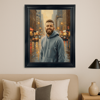 Mężczyzna w środku miasta - portret na płótnie dla niego - Emmygift.pl