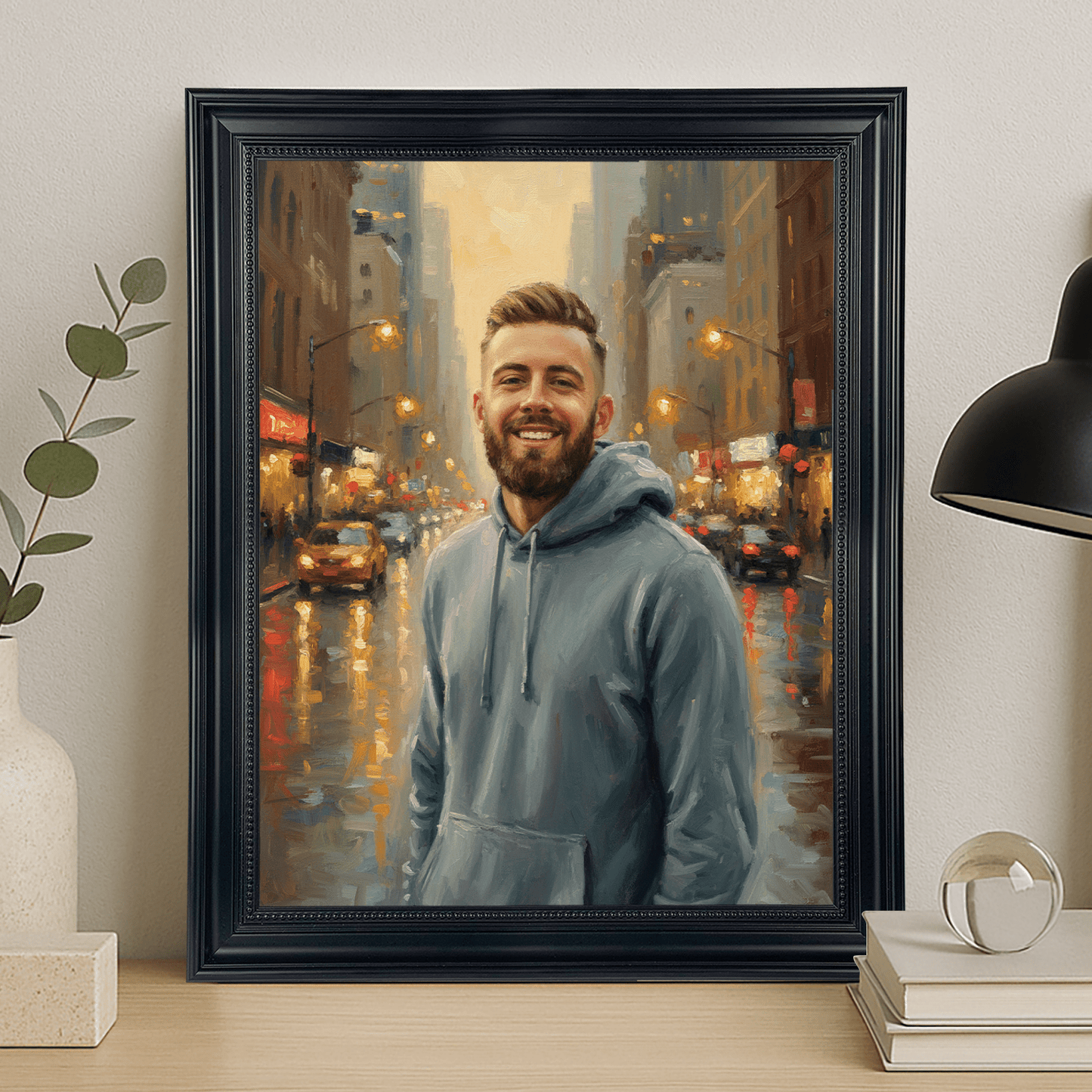 Mężczyzna w środku miasta - portret na płótnie dla niego - Emmygift.pl