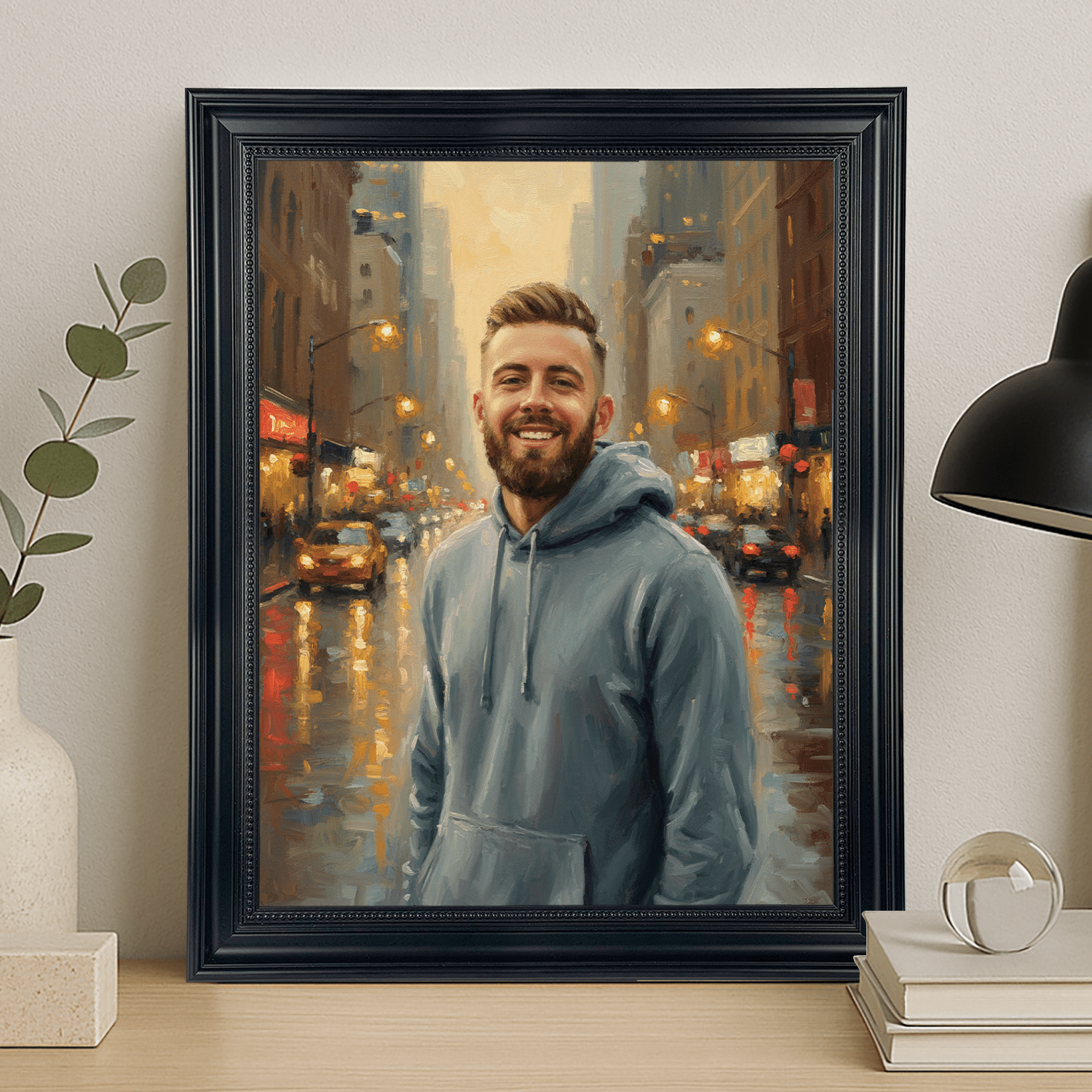 Mężczyzna w środku miasta - portret na płótnie dla niego - Emmygift.pl