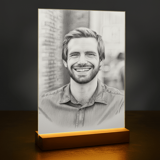 Mężczyzna w stylu szkicu ołówkowego - portret na szkle akrylowym dla niego - Emmygift.pl