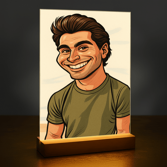 Mężczyzna w stylu unikalnej karykatury - portret na szkle akrylowym dla niego - Emmygift.pl