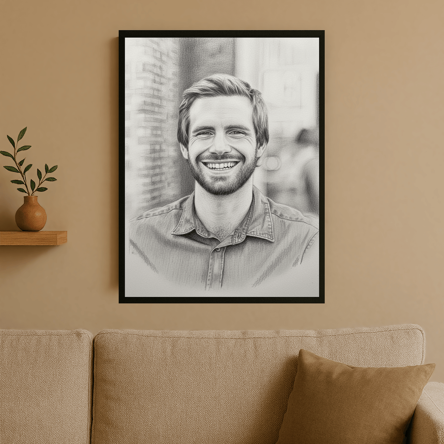 Mężczyzna w szkicu ołówkiem - portret na plakacie dla niego - Emmygift.pl