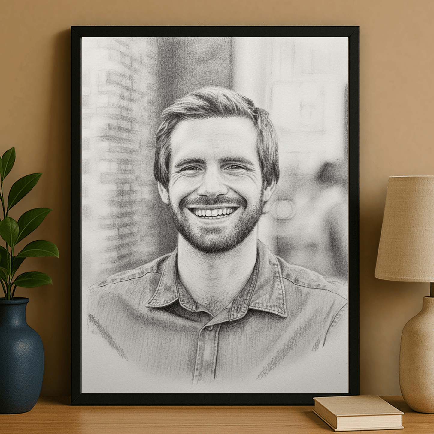 Mężczyzna w szkicu ołówkiem - portret na plakacie dla niego - Emmygift.pl