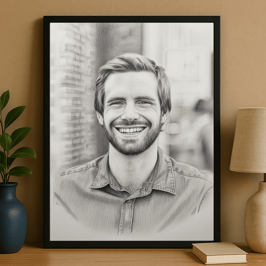 Mężczyzna w szkicu ołówkiem - portret na plakacie dla niego - Emmygift.pl