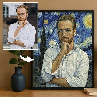 Mężczyzna z gwieździstym niebem w tle - portret na plakacie dla niego - Emmygift.pl