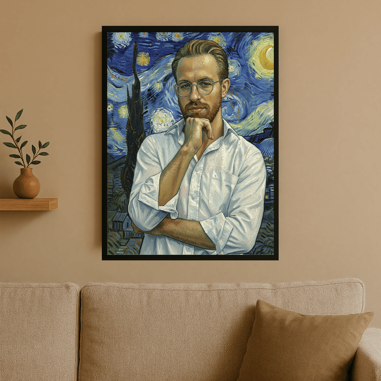 Mężczyzna z gwieździstym niebem w tle - portret na plakacie dla niego - Emmygift.pl