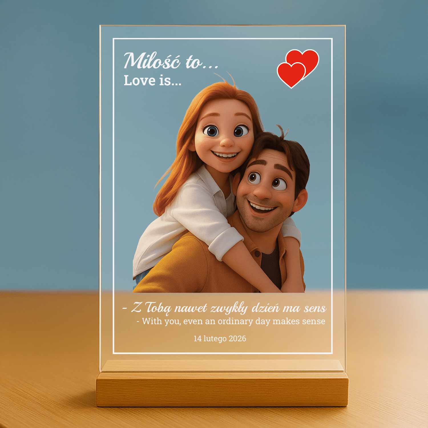 Miłość to... - personalizowany druk na szkle dla pary - Emmygift.pl