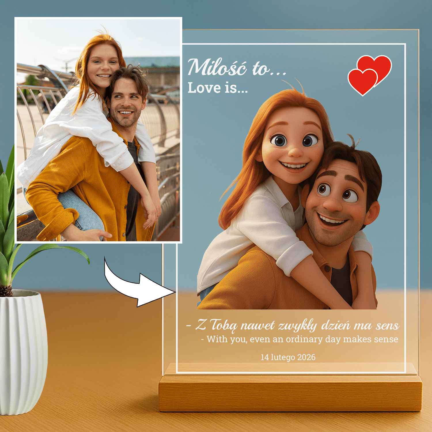 Miłość to... - personalizowany druk na szkle dla pary - Emmygift.pl