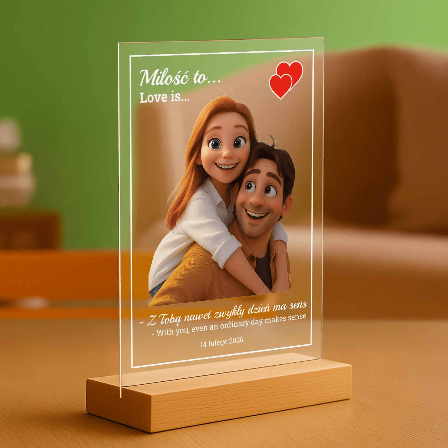 Miłość to... - personalizowany druk na szkle dla pary - Emmygift.pl