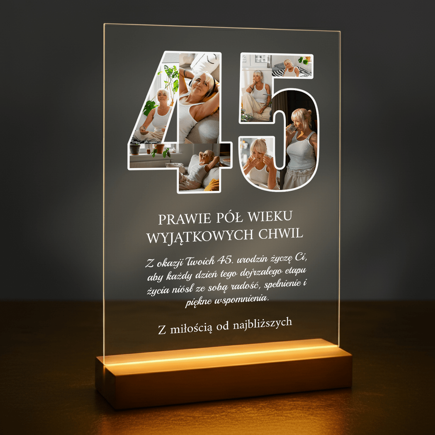 Na 45 urodziny - druk na szkle akrylowym dla kobiety - Emmygift.pl