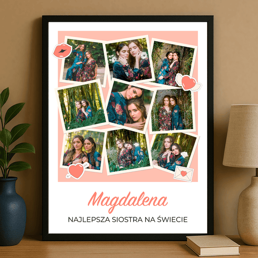 Najlepsza siostra kolaż - plakat personalizowany dla siostry - Emmygift.pl