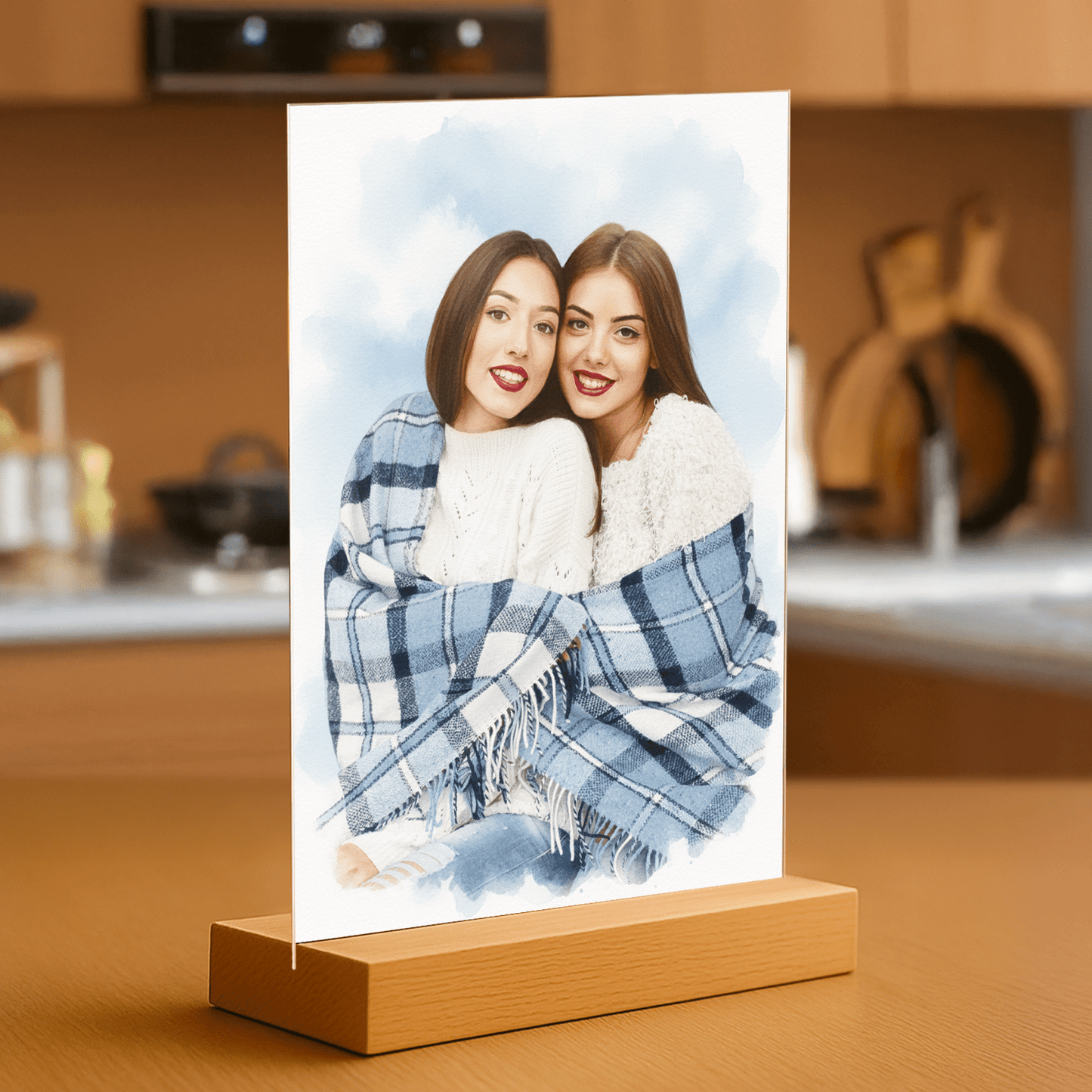 Najlepsze przyjaciółki w stylu akwarelowym - portret na szkle akrylowym dla przyjaciółki - Emmygift.pl