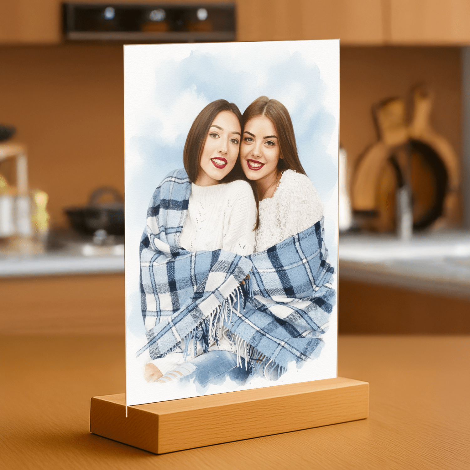 Najlepsze przyjaciółki w stylu akwarelowym - portret na szkle akrylowym dla przyjaciółki - Emmygift.pl