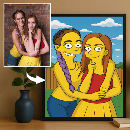 Najlepsze przyjaciółki w stylu Simpson - portret na plakacie dla przyjaciółki - Emmygift.pl