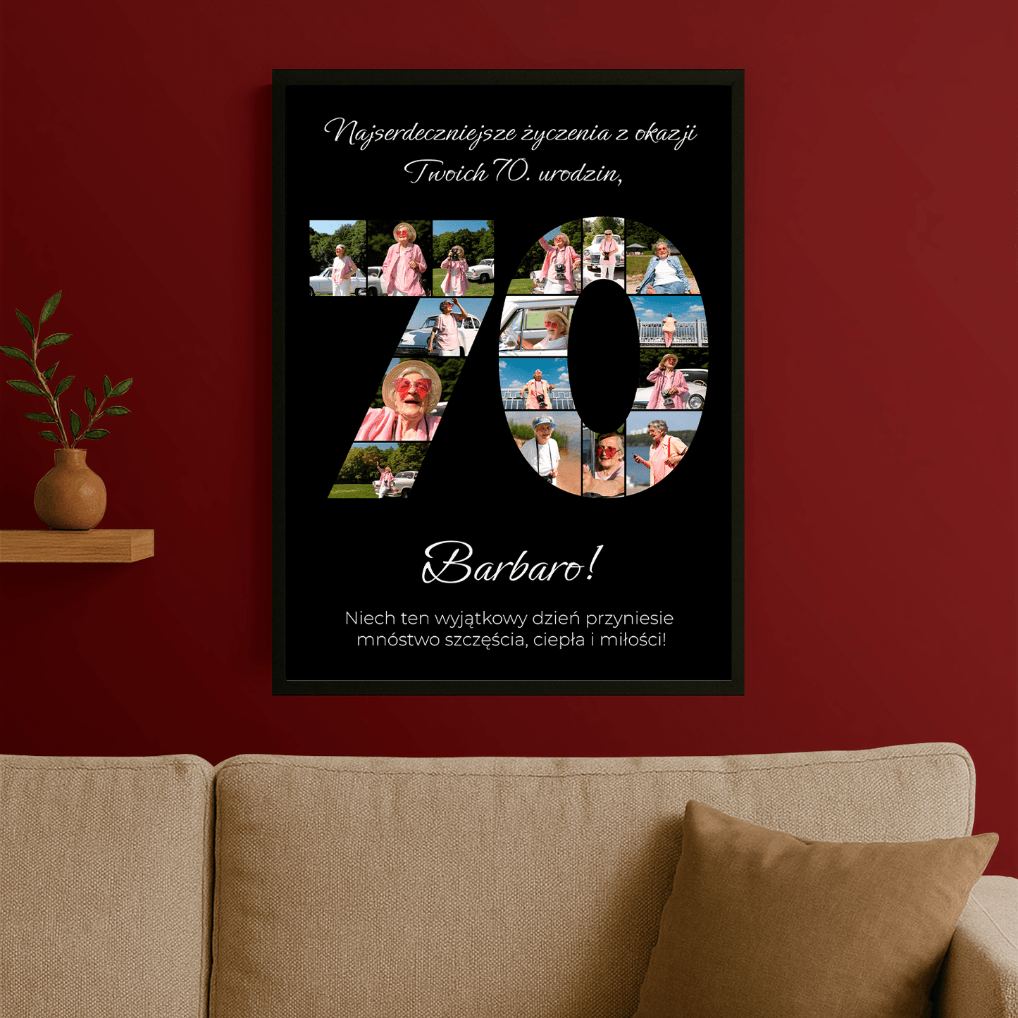 Najserdeczniejsze życzenia na 70. - personalizowany plakat dla babci - Emmygift.pl