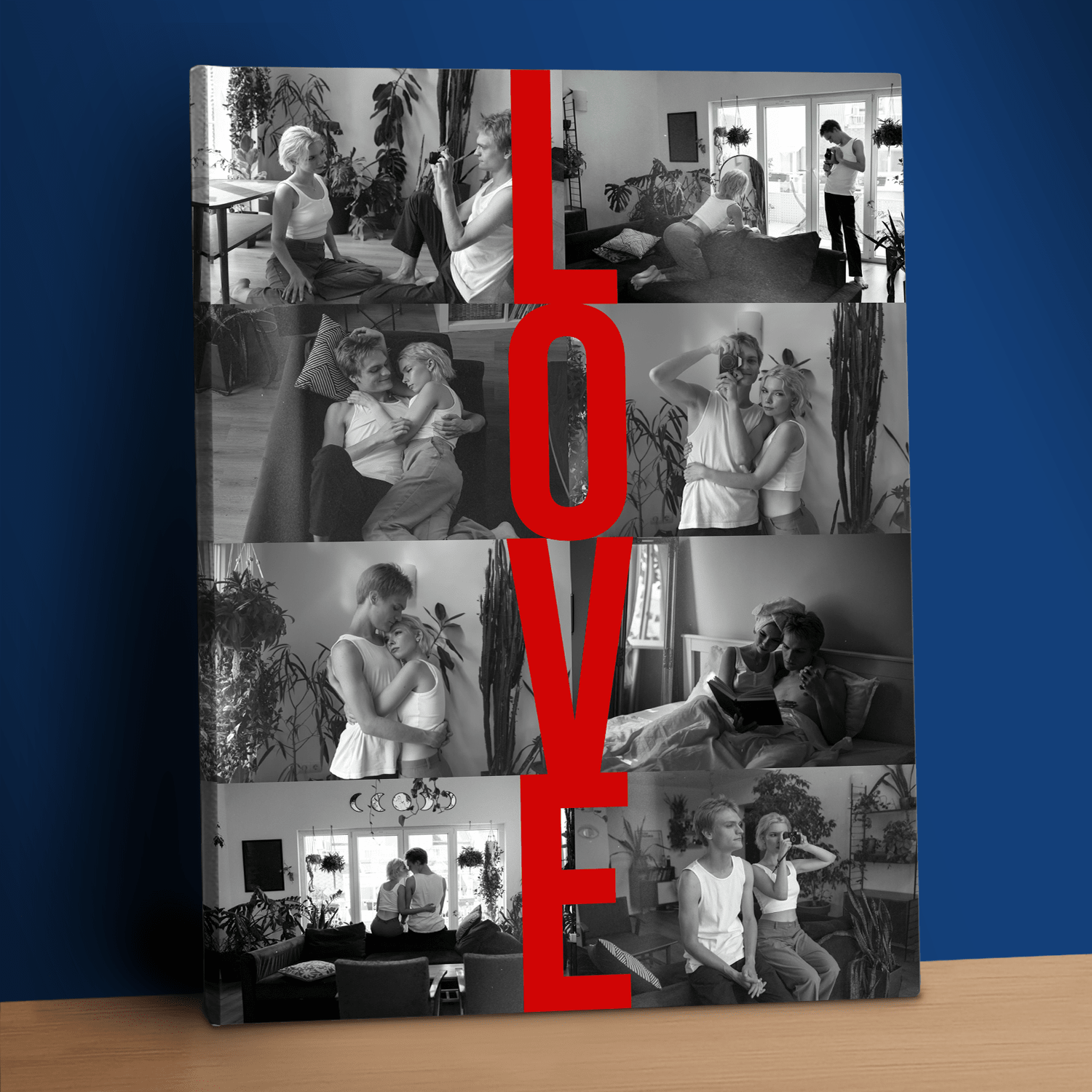 Napis Love + 8 zdjęć - kolaż na płótnie dla pary - Emmygift.pl