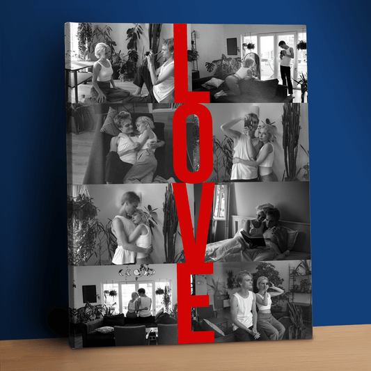 Napis Love + 8 zdjęć - kolaż na płótnie dla pary - Emmygift.pl