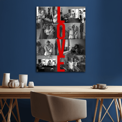 Napis Love + 8 zdjęć - kolaż na płótnie dla pary - Emmygift.pl