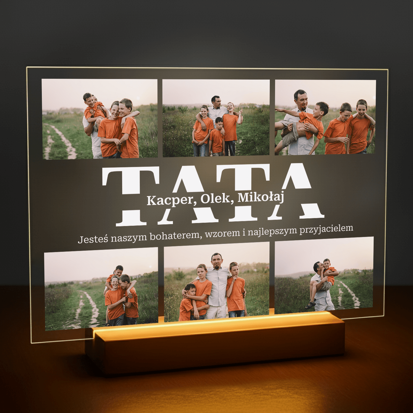 Napis Tata z kolażem zdjęć - druk na szkle akrylowym dla taty - Emmygift.pl