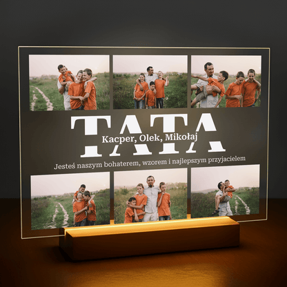 Napis Tata z kolażem zdjęć - druk na szkle akrylowym dla taty - Emmygift.pl