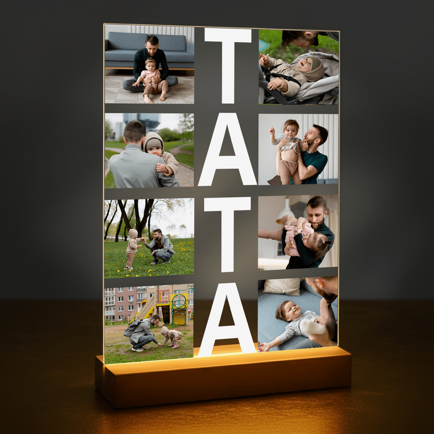 Napis Tata + zdjęcia - druk na szkle akrylowym dla taty - Emmygift.pl