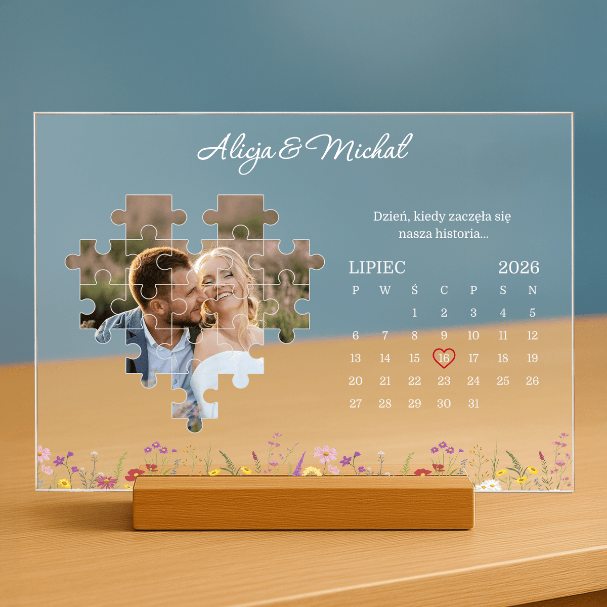 Nasza Historia w Puzzlach – personalizowany druk na szkle dla pary - Emmygift.pl