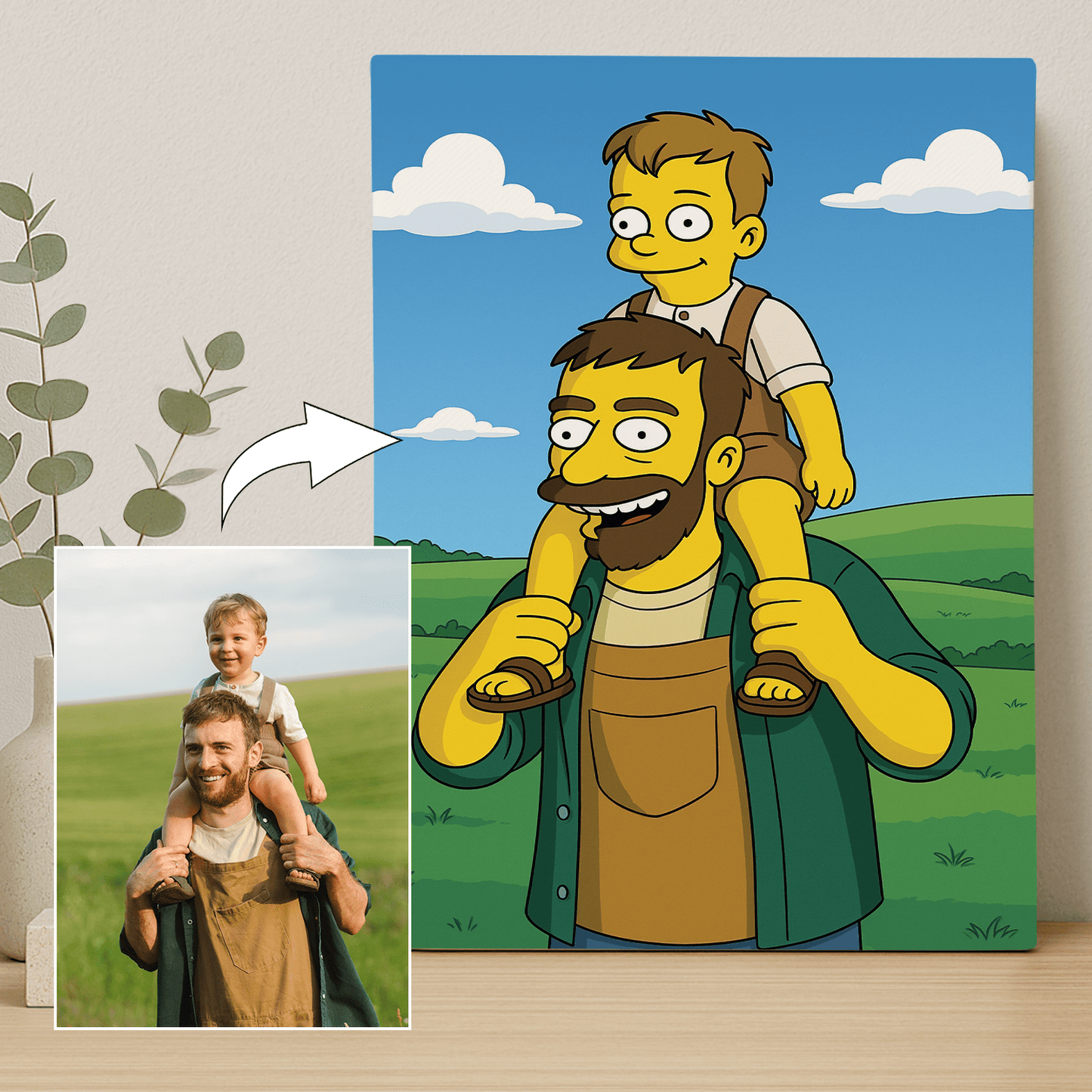 Ojciec i syn jako Simpsonowie - portret na płótnie dla taty - Emmygift.pl