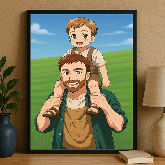 Ojciec i syn w stylu anime - portret na plakacie dla taty - Emmygift.pl