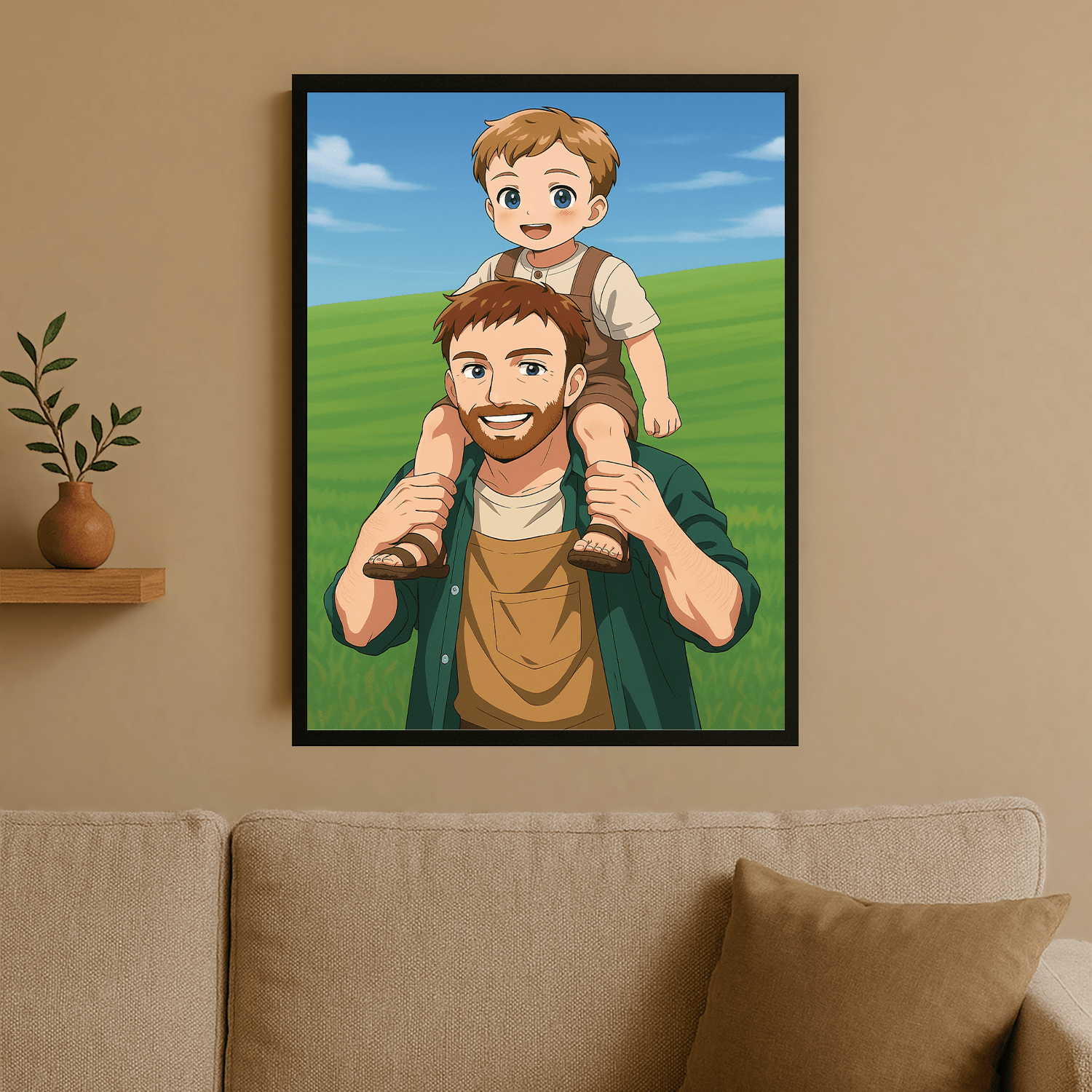 Ojciec i syn w stylu anime - portret na plakacie dla taty - Emmygift.pl