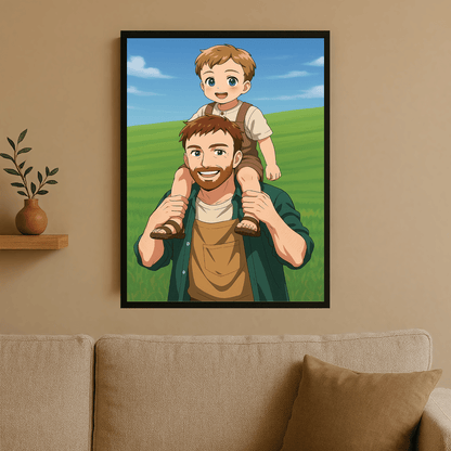 Ojciec i syn w stylu anime - portret na plakacie dla taty - Emmygift.pl