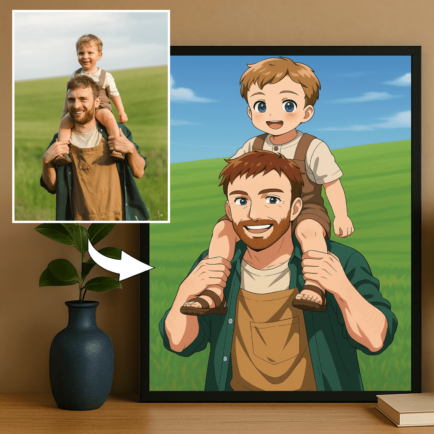 Ojciec i syn w stylu anime - portret na plakacie dla taty - Emmygift.pl