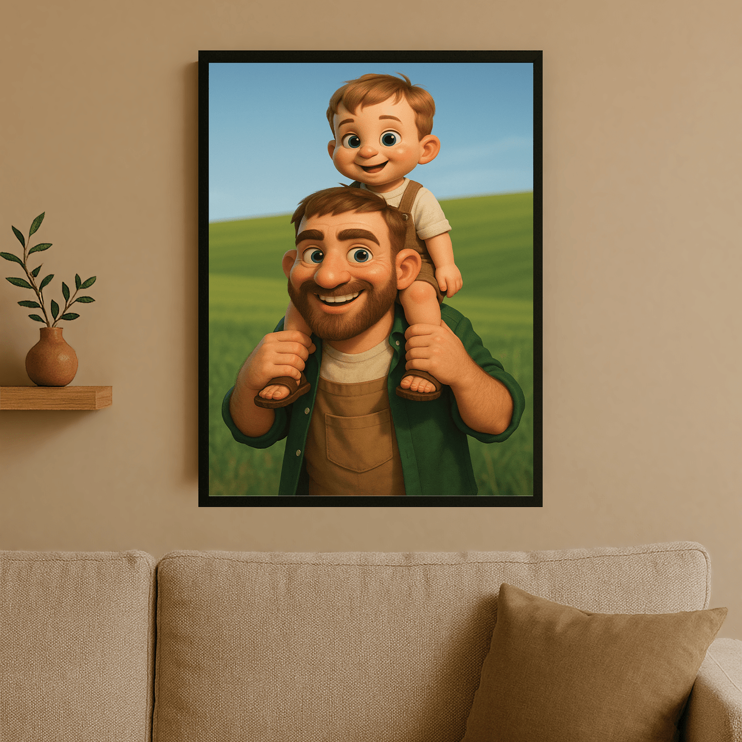 Ojciec i syn w stylu animowanym 3D - portret na plakacie dla taty - Emmygift.pl